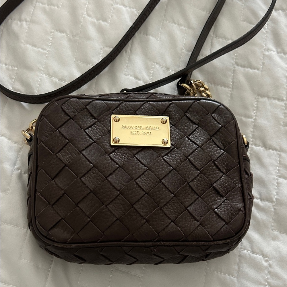 Michael Kors Dark Brown Woven Crossbody Bag
